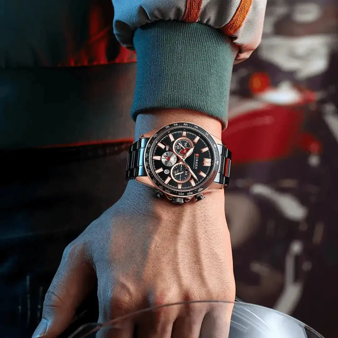 Reloj Curren 8418 Cronógrafo En Acero Para Hombre Negro