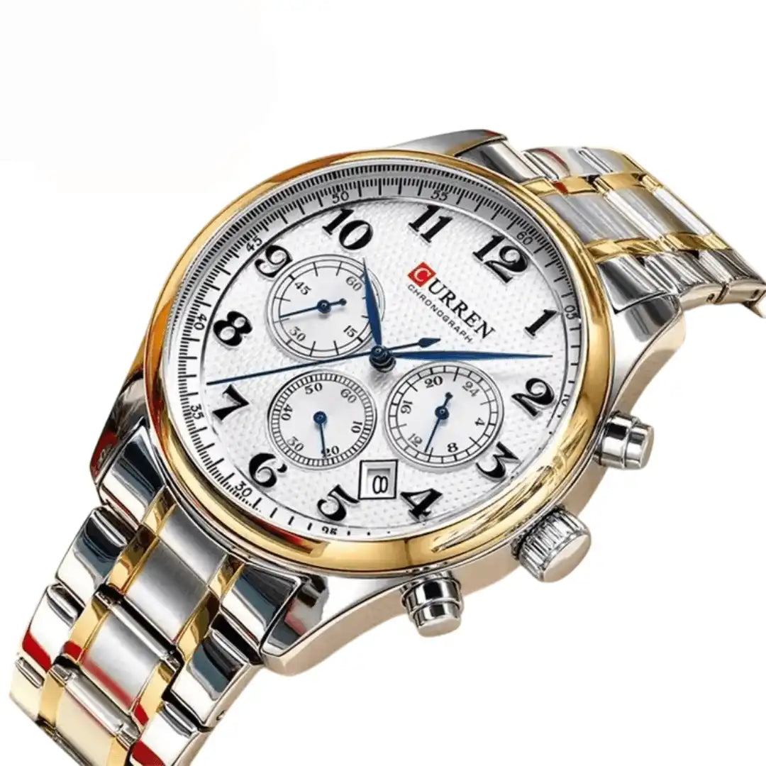 Reloj Curren 8466 Cronógrafo En Acero Para Hombre Plateado - Dorado