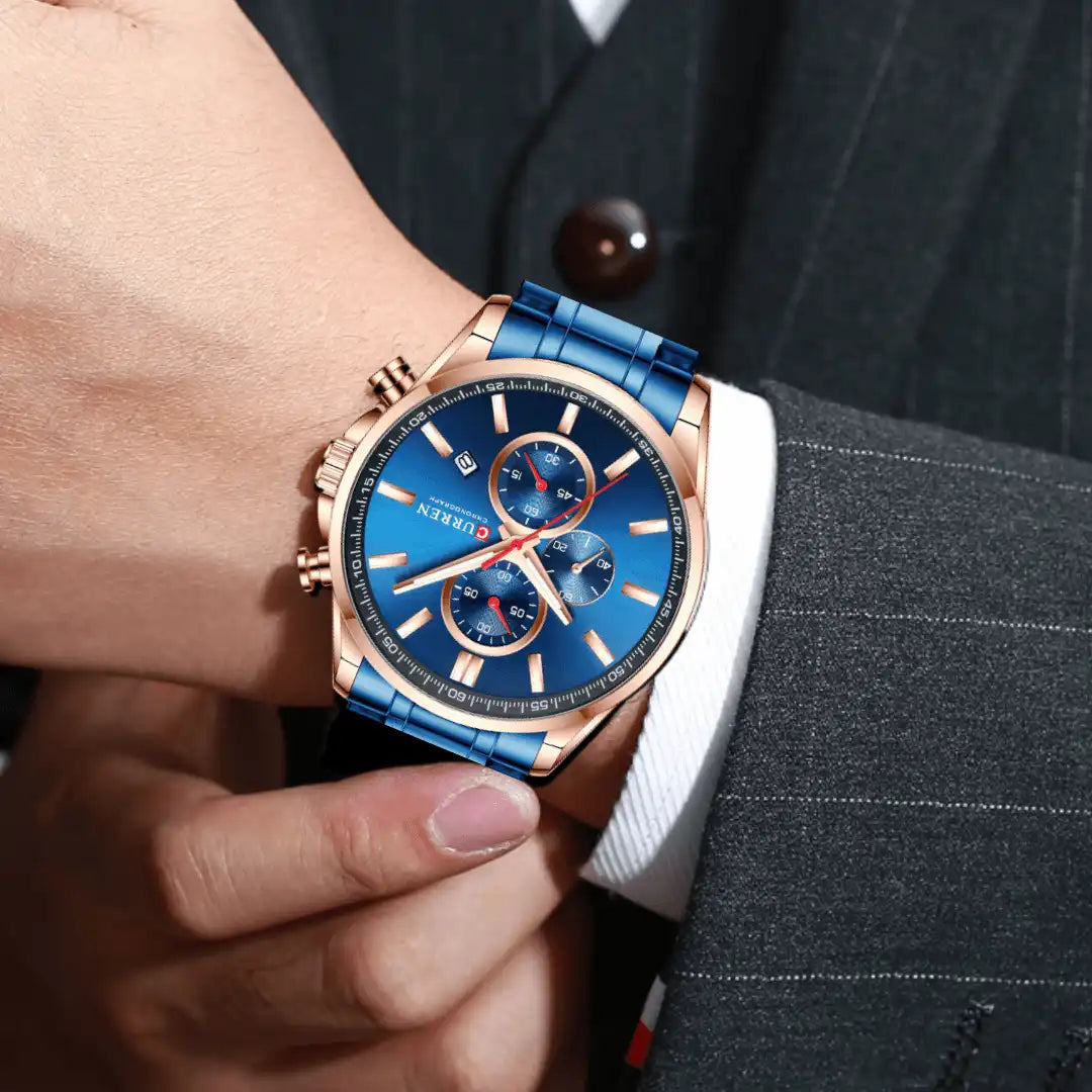Reloj Curren 8368 Cronógrafo En Acero Azul Para Hombre