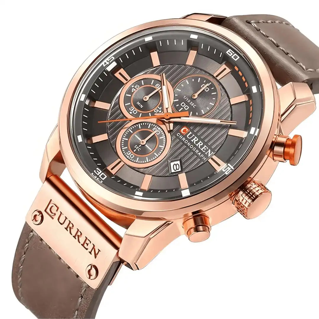 Reloj Curren 8291 Cronógrafo En Cuero Para Hombre Marron