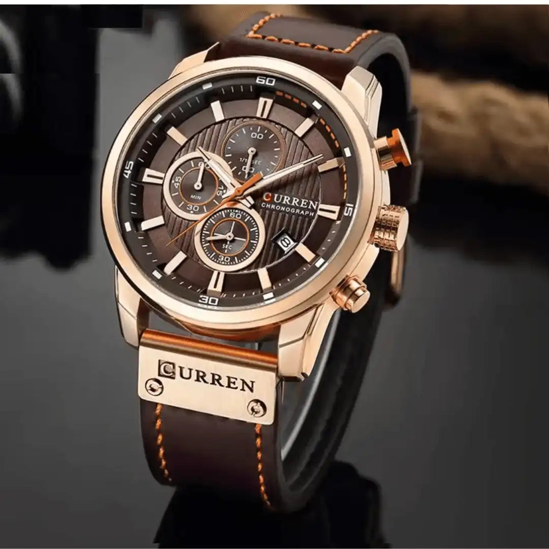 Reloj Curren 8291 Cronógrafo En Cuero Para Hombre Café