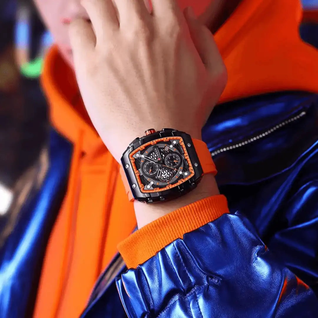 Reloj Curren 8443 Cronógrafo En Resina Para Hombre Naranja