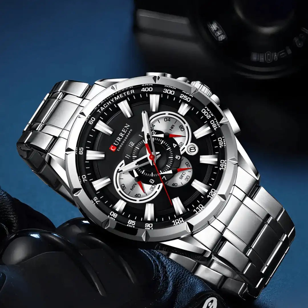 Reloj Curren 8363 Cronógrafo Para Hombre Plateado - Negro