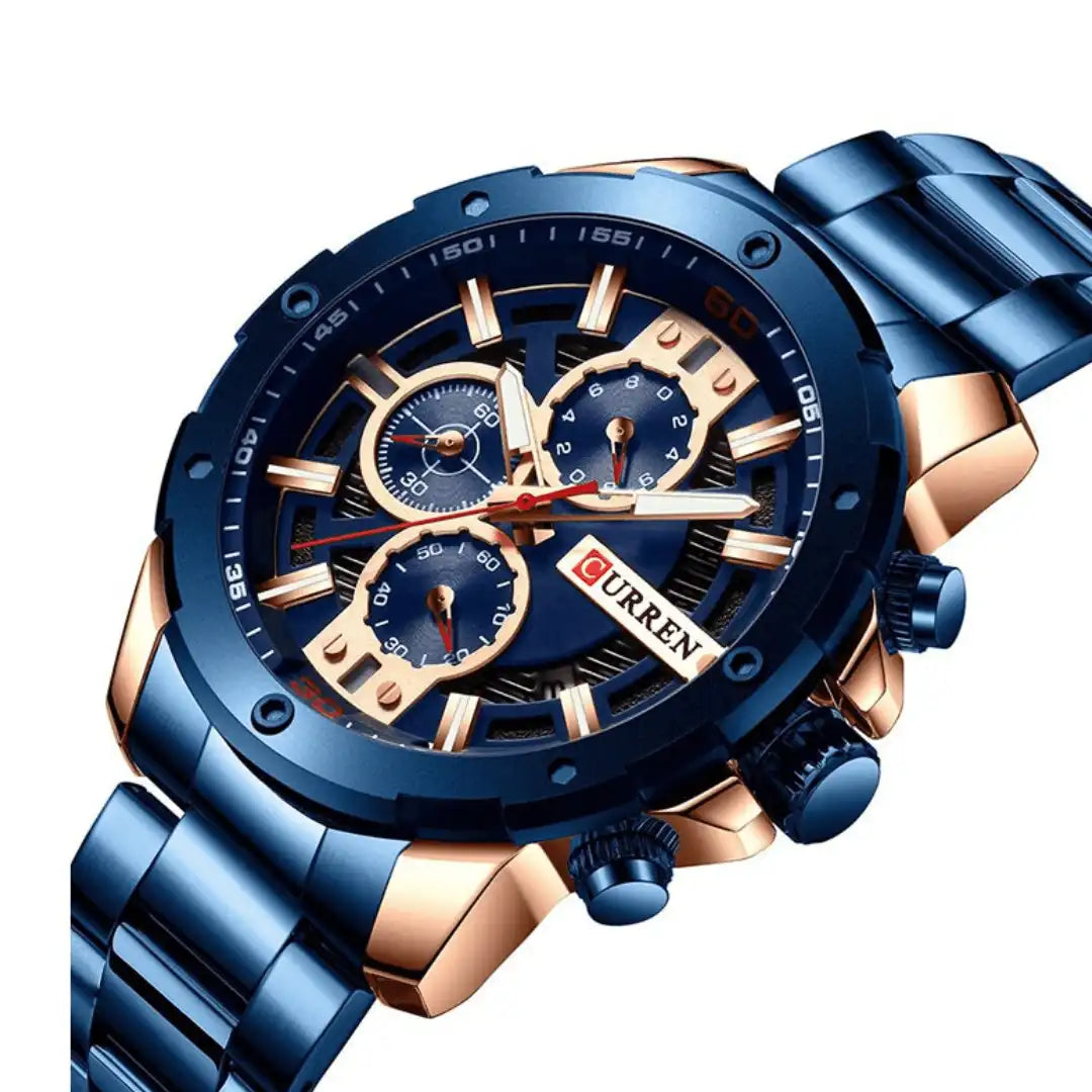 Reloj Curren 8336 Cronógrafo En Acero Para Hombre Azul - Dorado