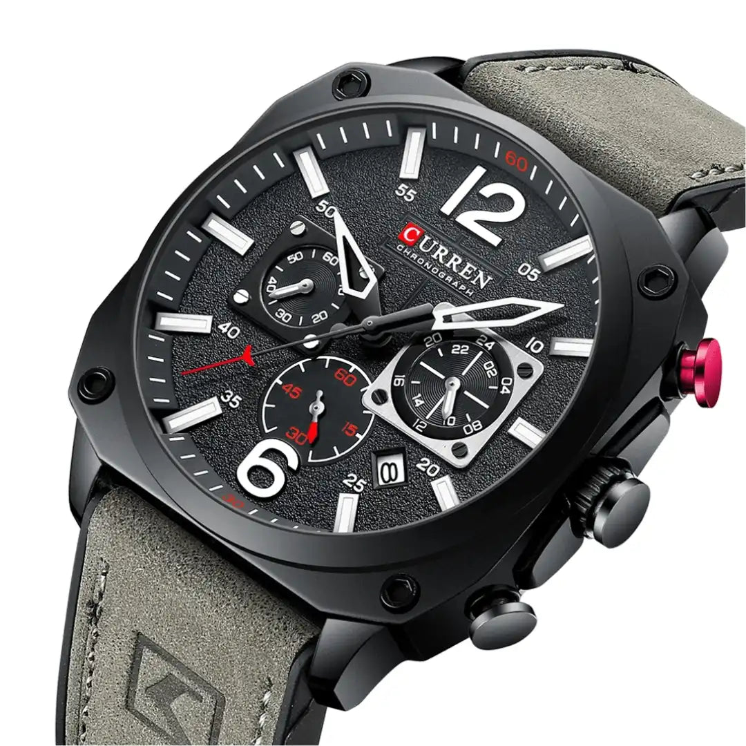 Reloj Curren 8398 Cronógrafo En Cuero Para Hombre Gris