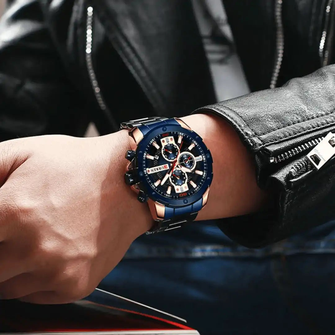 Reloj Curren 8336 Cronógrafo En Acero Para Hombre Azul - Dorado