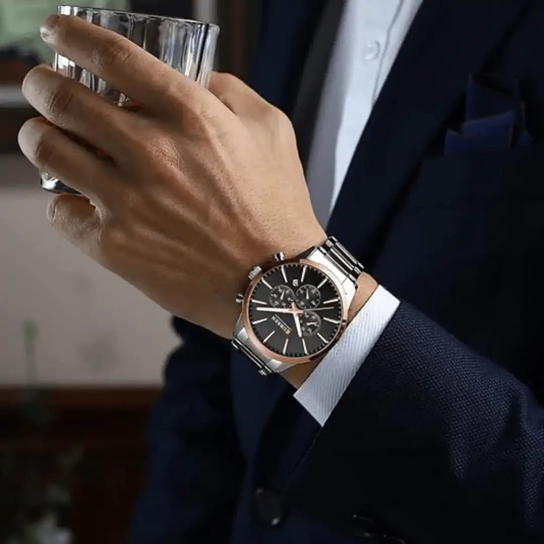 Reloj Curren 8435 Cronógrafo En Acero Para Hombre Plateado - Negro