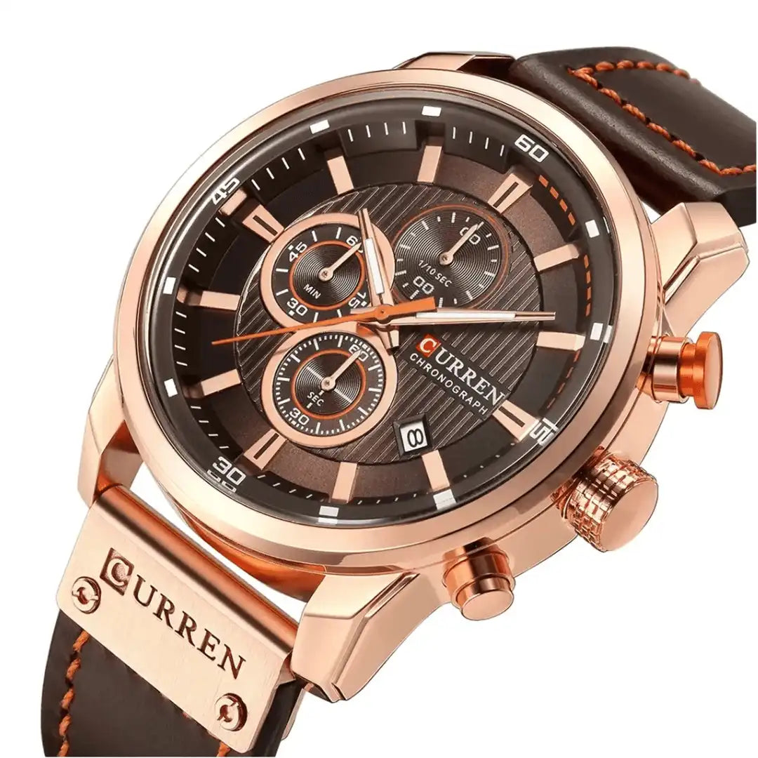 Reloj Curren 8291 Cronógrafo En Cuero Para Hombre Café