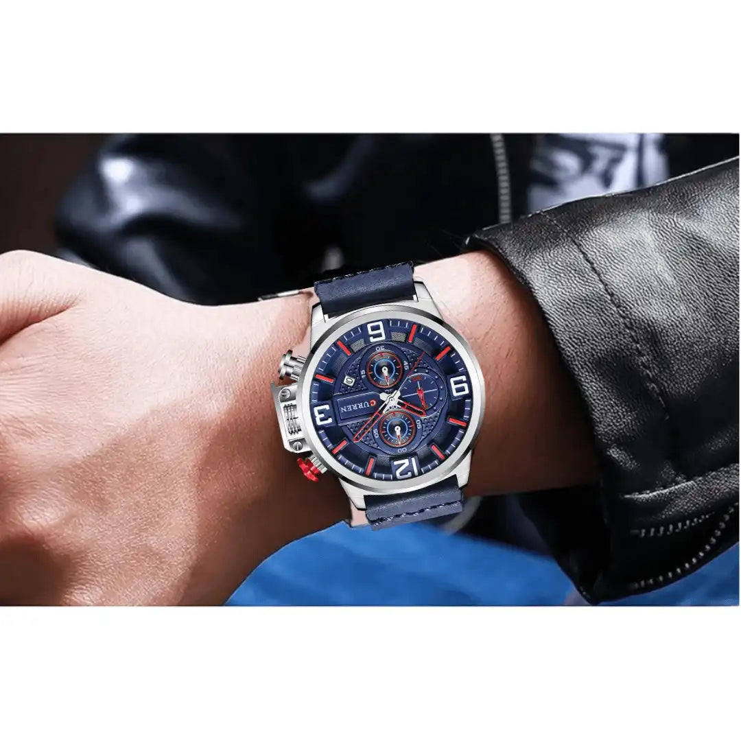 Reloj Curren 8278 Cronógrafo En Cuero Para Hombre Azul