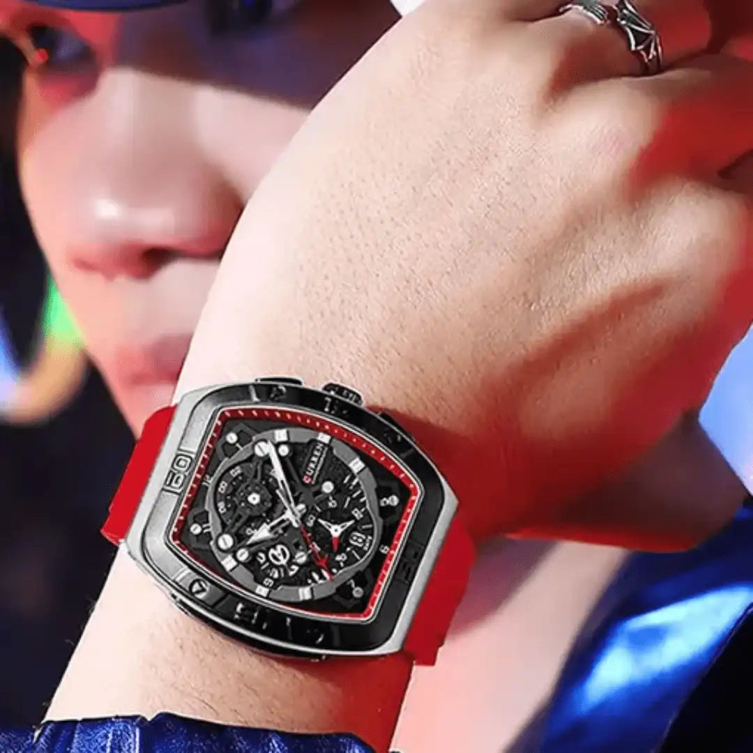 Reloj Curren 8443 Cronógrafo En Resina Para Hombre Rojo