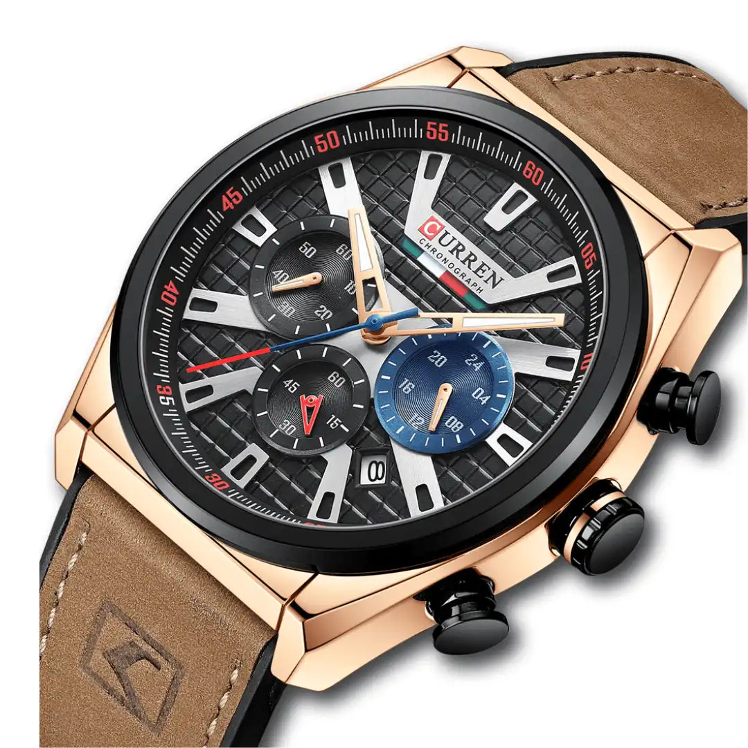 Reloj Curren 8392 Cronógrafo En Cuero Para Hombre Marron