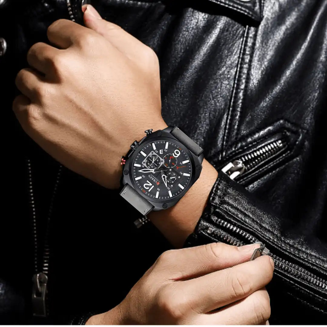 Reloj Curren 8398 Cronógrafo En Cuero Para Hombre Gris