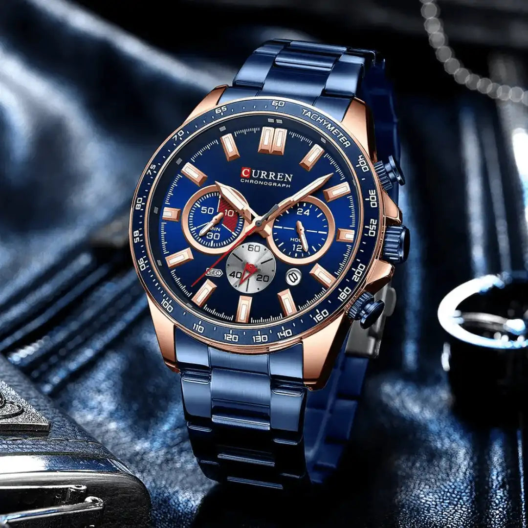 Reloj Curren 8418 Cronógrafo En Acero Para Hombre Azul