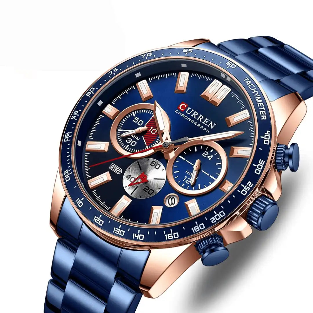 Reloj Curren 8418 Cronógrafo En Acero Para Hombre Azul