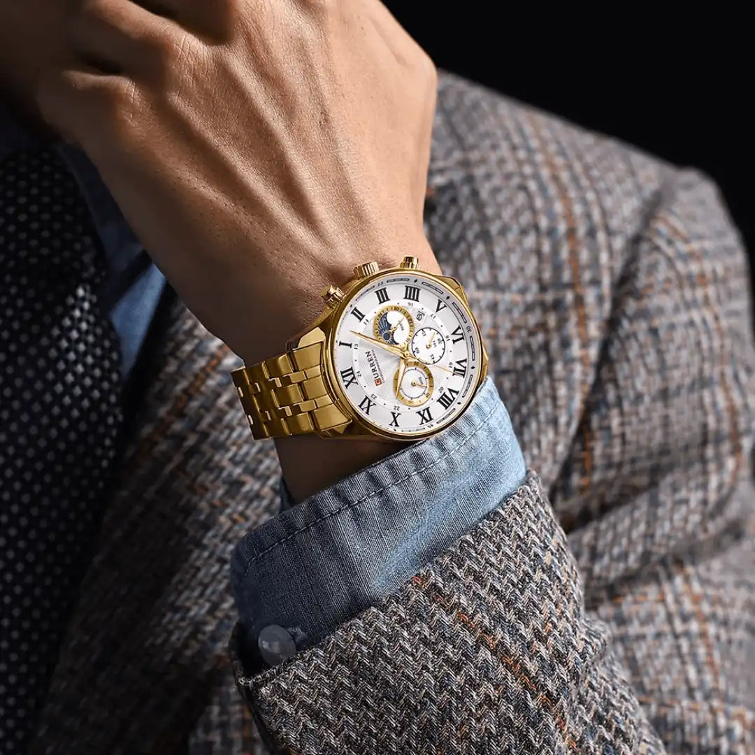 Reloj Curren 8427 Cronógrafo En Acero Para Hombre Dorado - Blanco