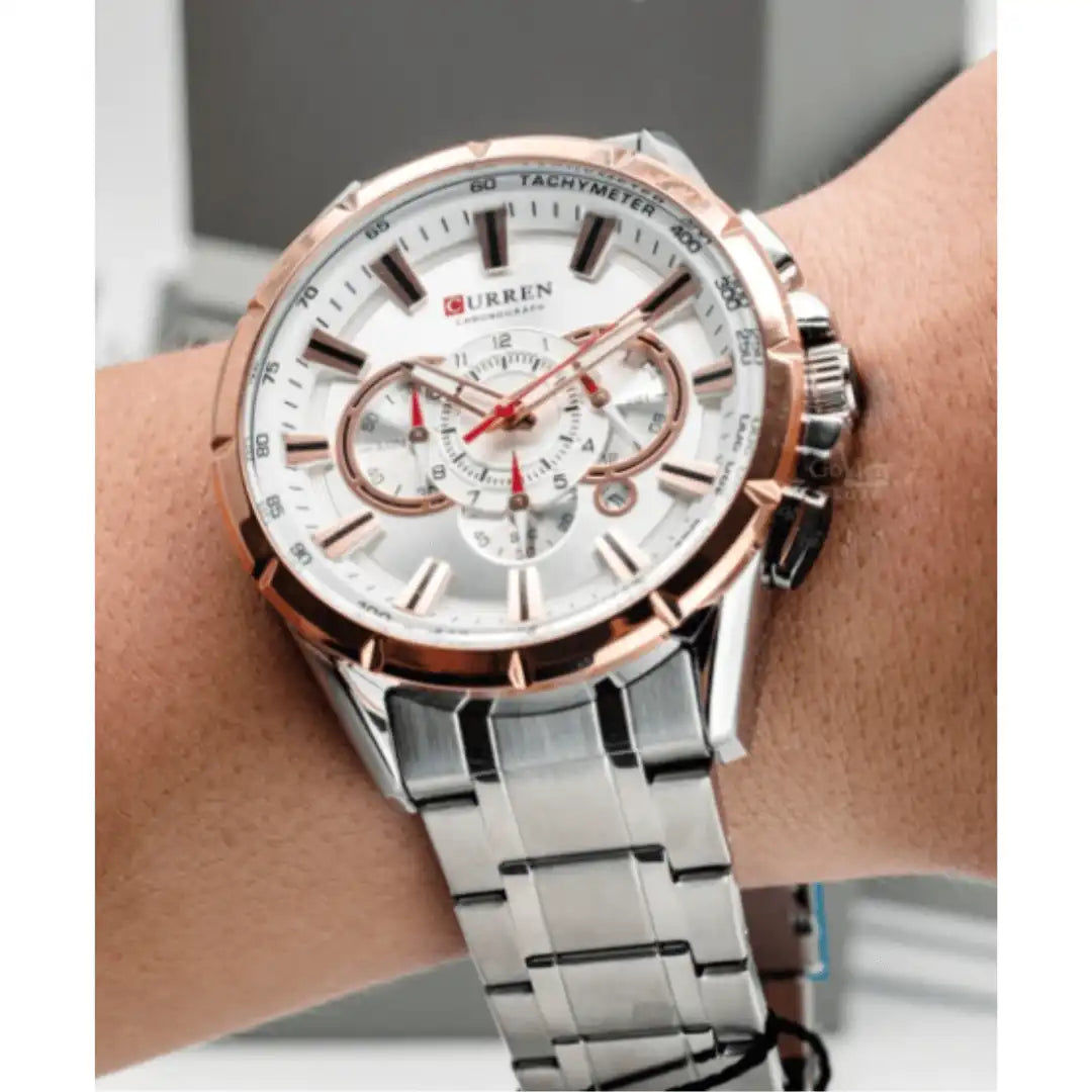 Reloj Curren 8363 Cronógrafo Para Hombre Plateado - Blanco