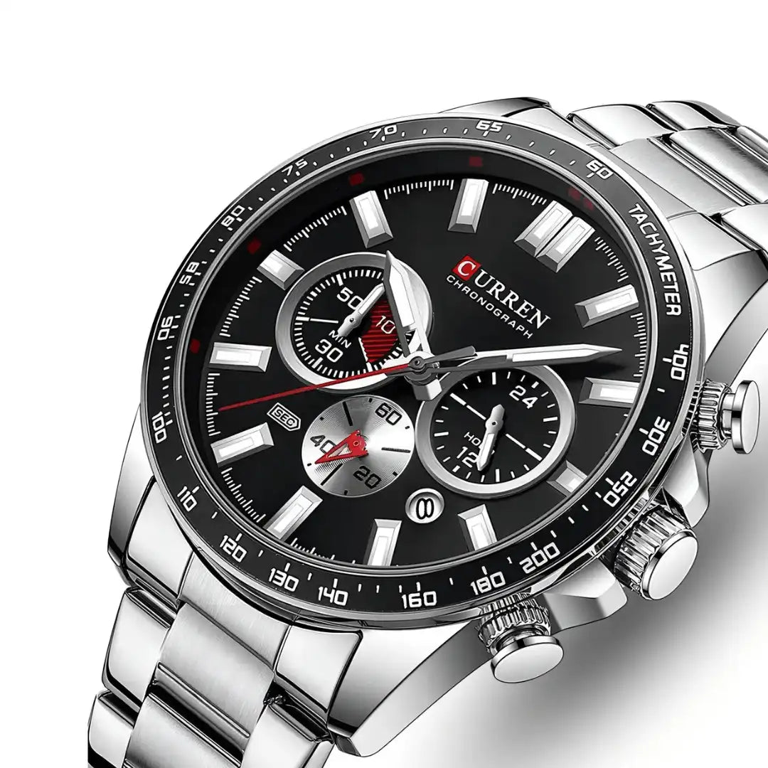 Reloj Curren 8418 Cronógrafo En Acero Para Hombre Plateado - Negro
