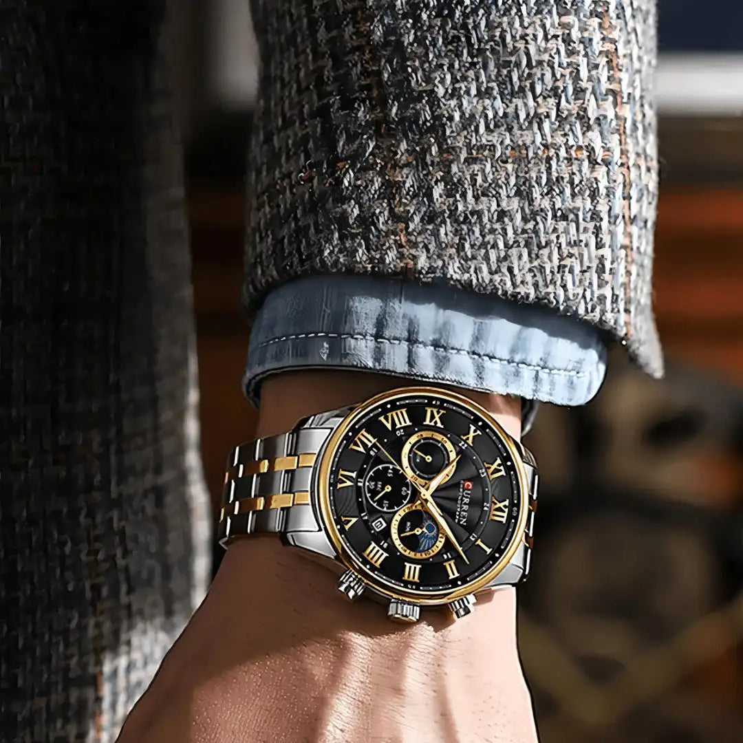 Reloj Curren 8427 Cronógrafo En Acero Para Hombre Plateado - Dorado