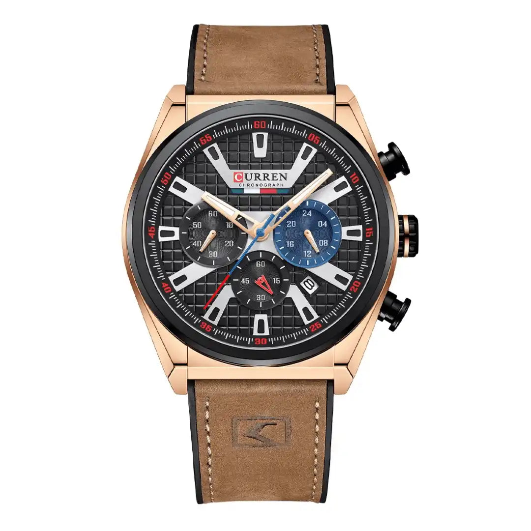 Reloj Curren 8392 Cronógrafo En Cuero Para Hombre Marron