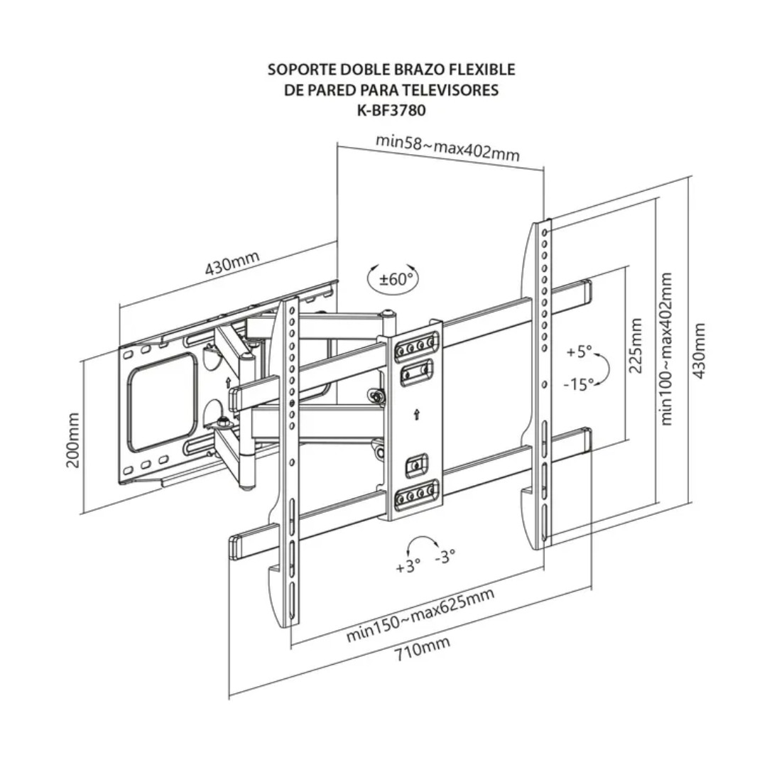 Soporte KALLEY Escualizable Doble Brazo Flexible K-BF3780 para televisores 37” y 80”