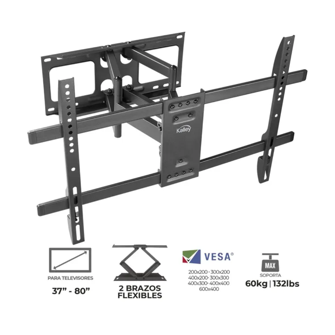 Soporte KALLEY Escualizable Doble Brazo Flexible K-BF3780 para televisores 37” y 80”