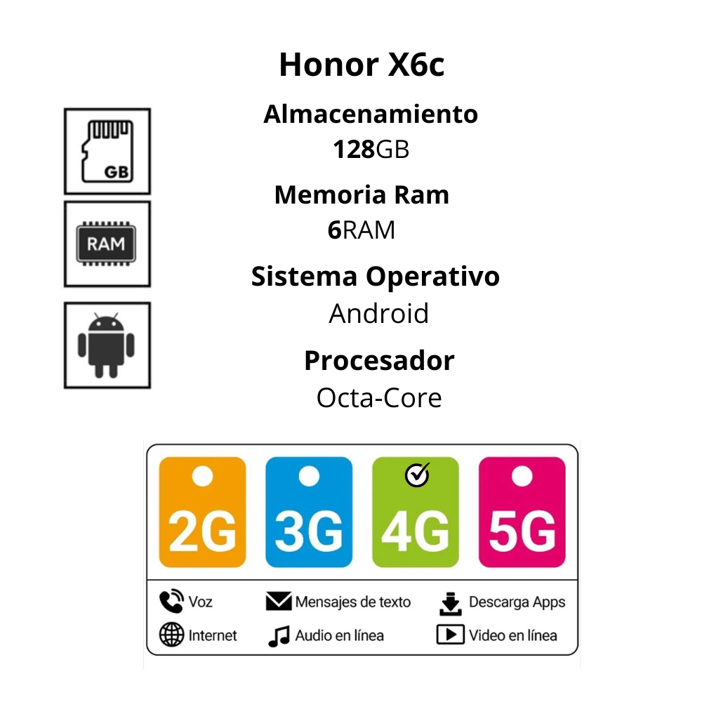 Celular Honor X6c 128GB 6GB Negro