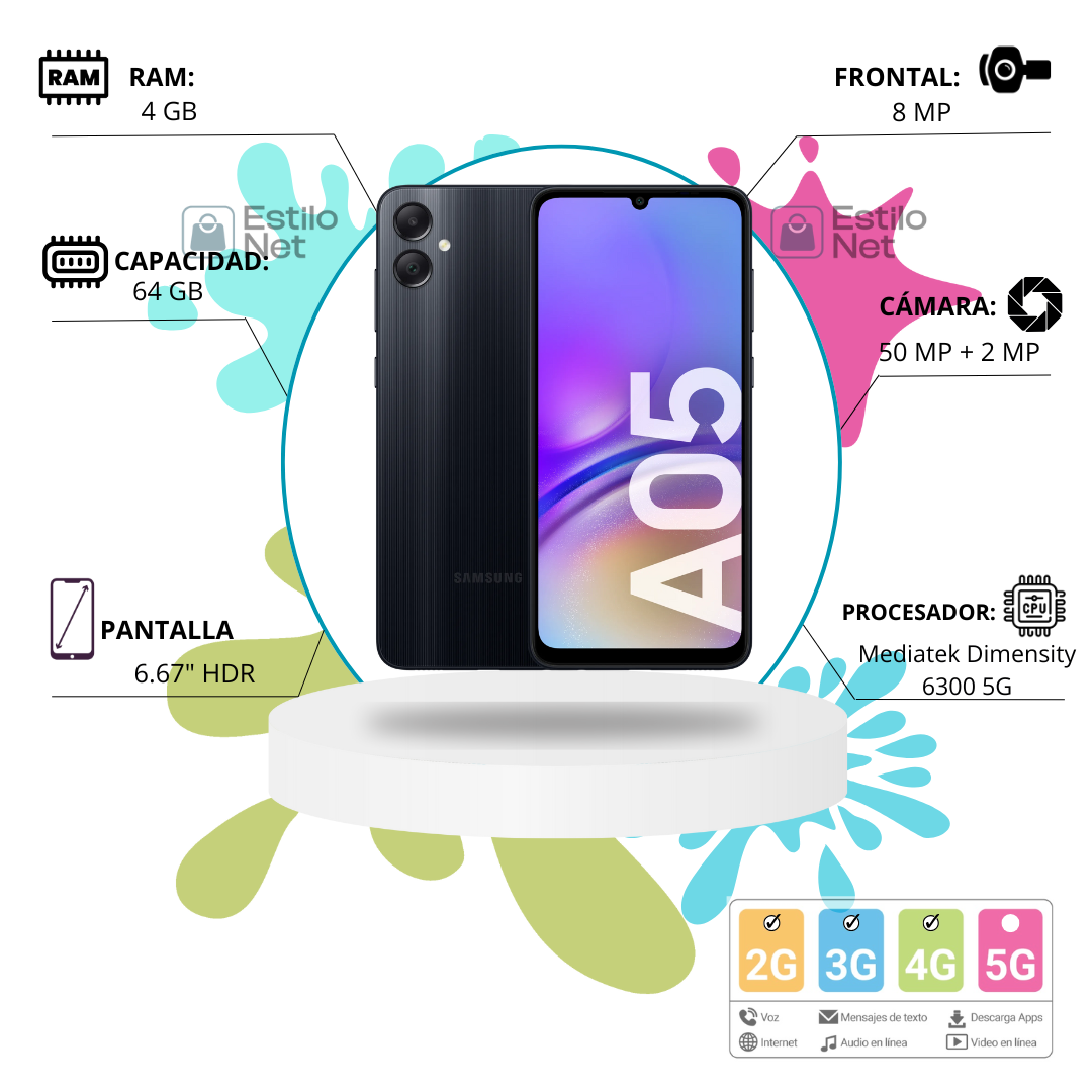 Celular Samsung Galaxy A05 4+64GB Negro