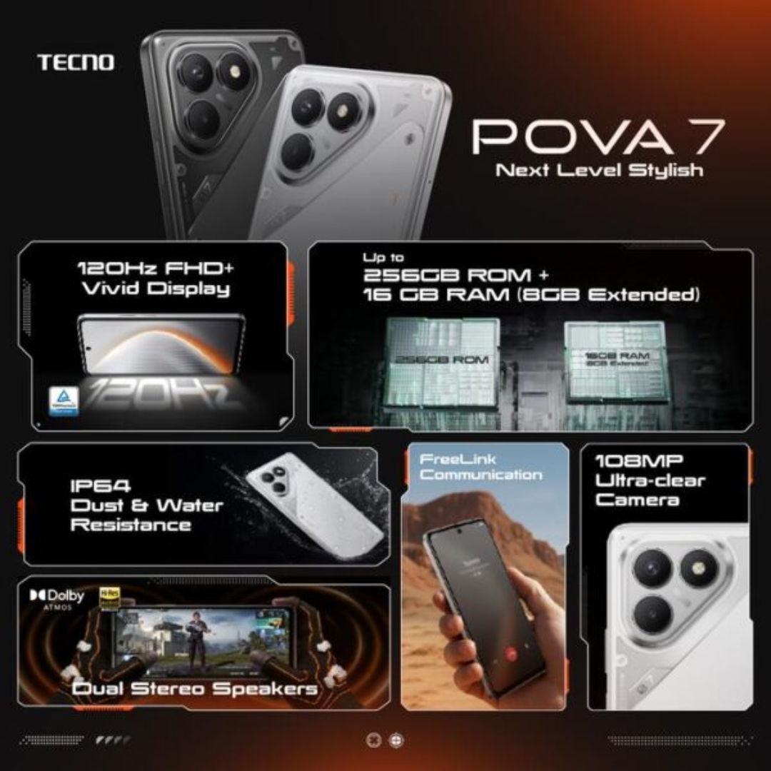 Celular Tecno Pova 7 256GB 8RAM Negro 5G