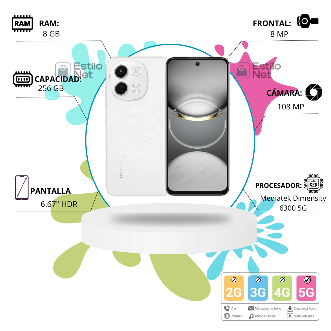 Celular Tecno Spark 30 5G 8+256GB Aurora Cloud