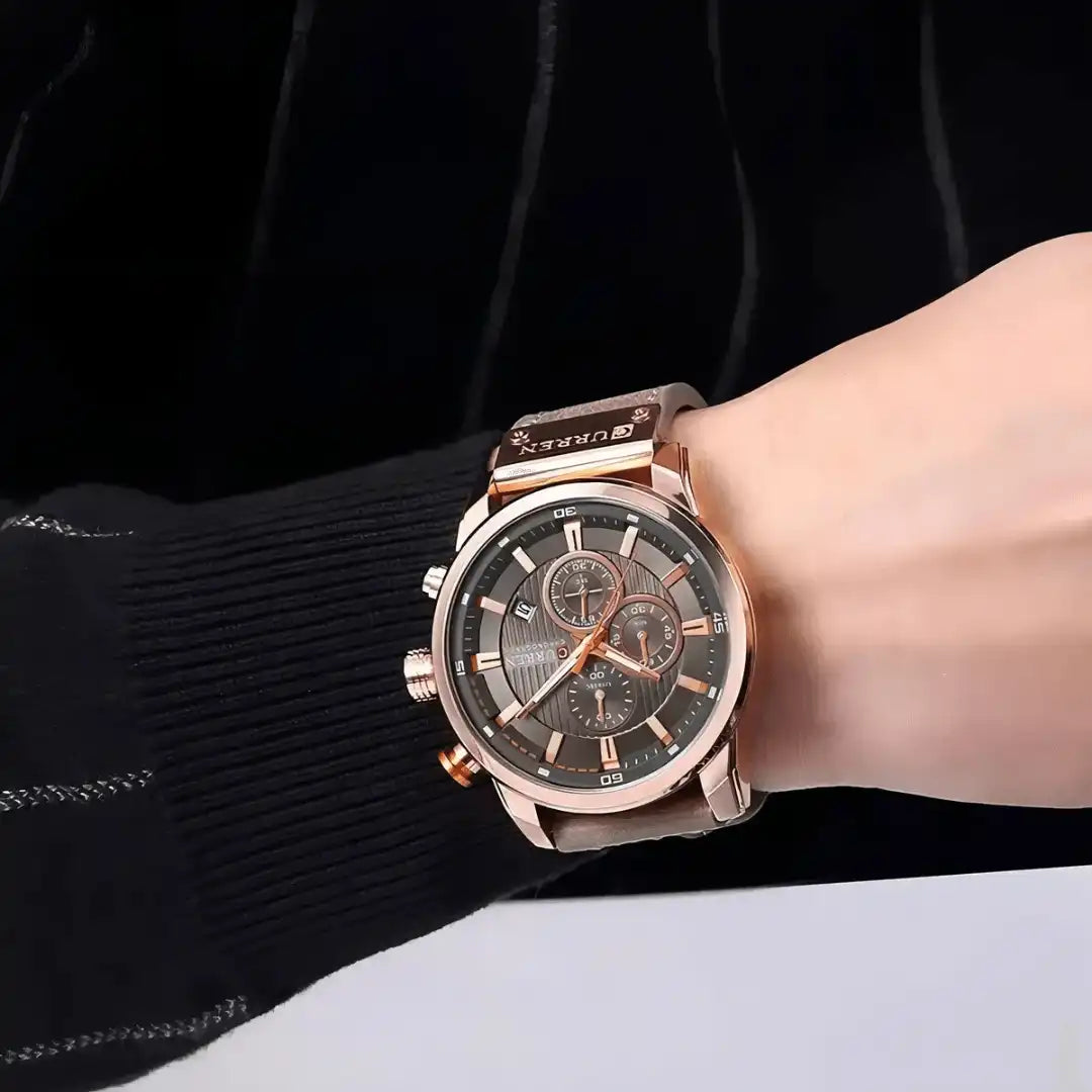 Reloj Curren 8291 Cronógrafo En Cuero Para Hombre Marron