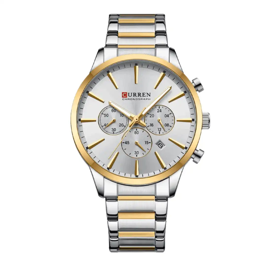 Reloj Curren 8435 Cronógrafo En Acero Para Hombre Plateado - Blanco