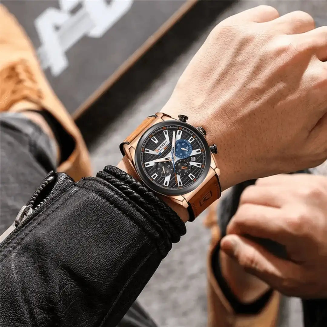 Reloj Curren 8392 Cronógrafo En Cuero Para Hombre Marron