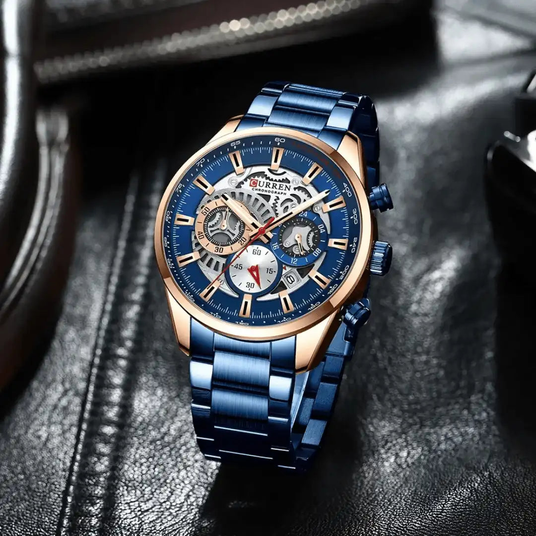Reloj Curren 8391 Cronógrafo En Acero Azul Para Hombre