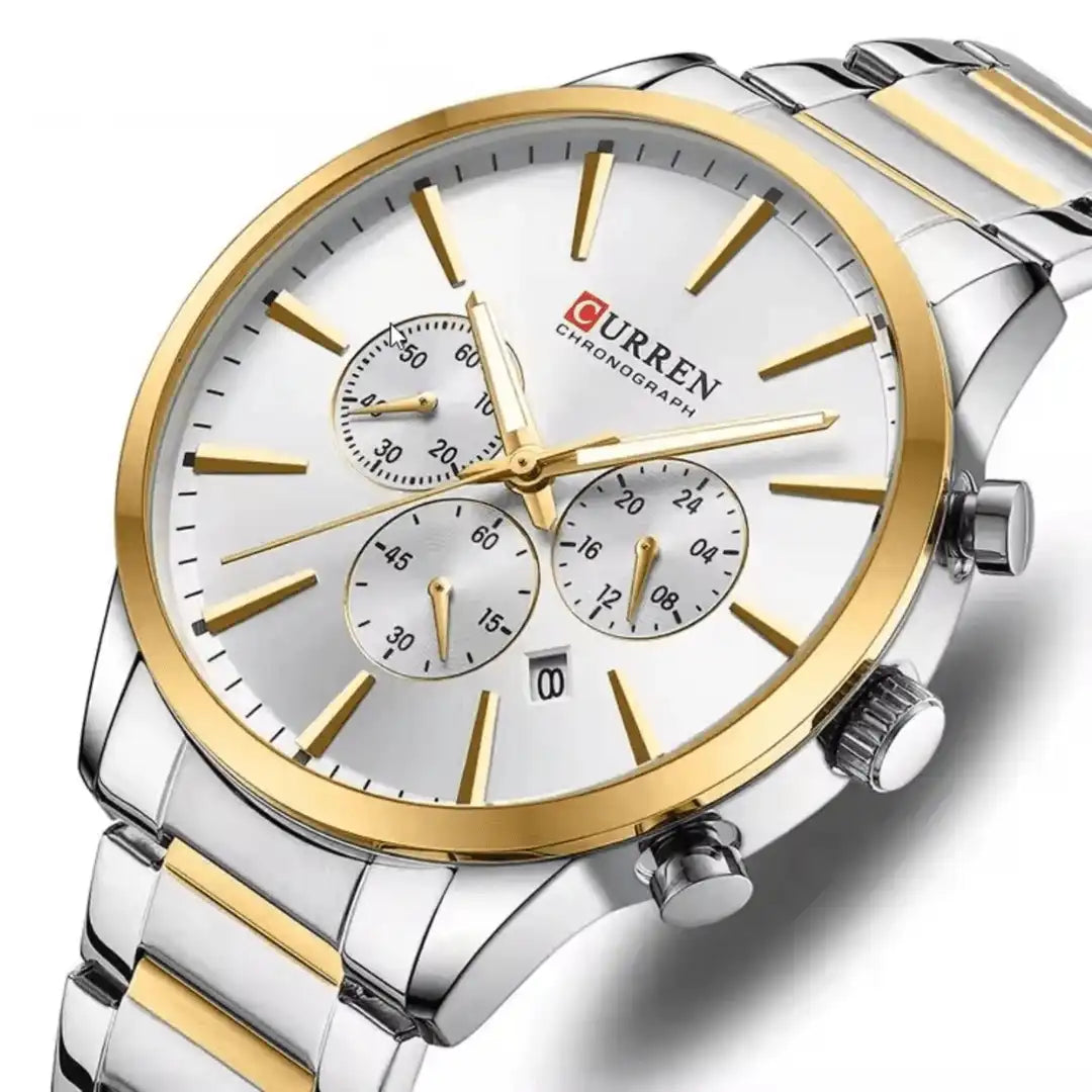 Reloj Curren 8435 Cronógrafo En Acero Para Hombre Plateado - Blanco