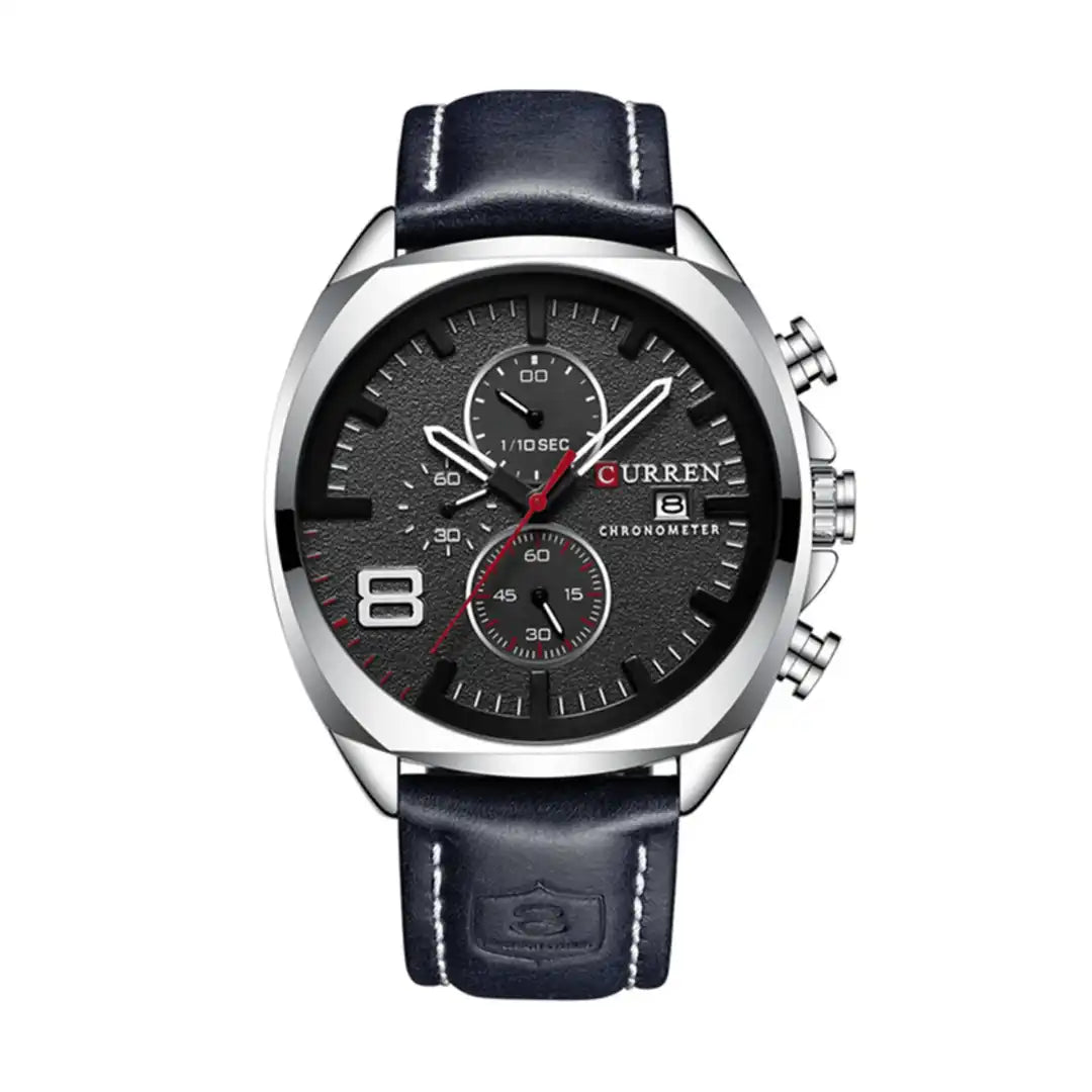 Reloj Curren 8324 Crónografo En Cuero Negro Para Hombre