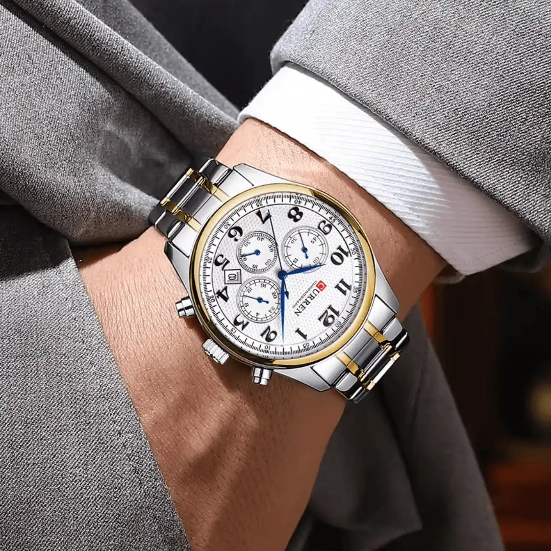 Reloj Curren 8466 Cronógrafo En Acero Para Hombre Plateado - Dorado