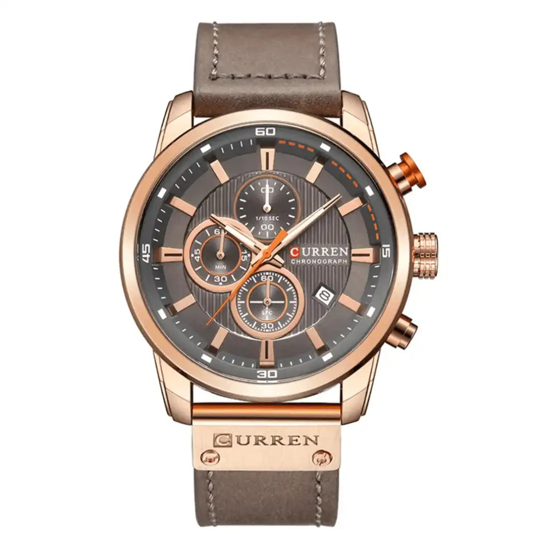 Reloj Curren 8291 Cronógrafo En Cuero Para Hombre Marron