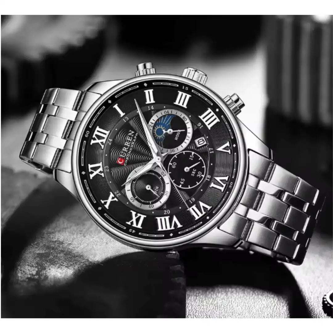 Reloj Curren 8427 Cronógrafo En Acero Para Hombre Plateado - Negro
