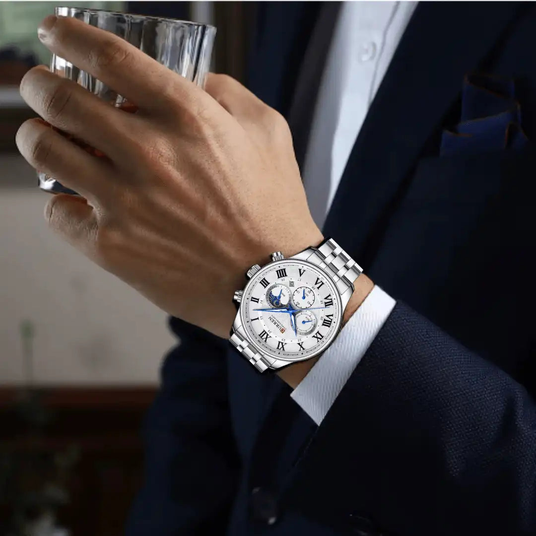 Reloj Curren 8427 Cronógrafo En Acero Para Hombre Plateado - Blanco