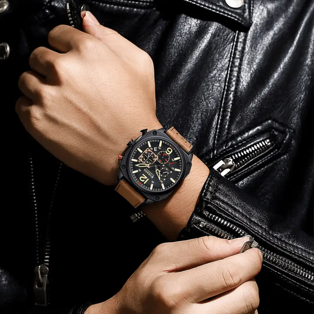 Reloj Curren 8398 Cronógrafo En Cuero Para Hombre Marron