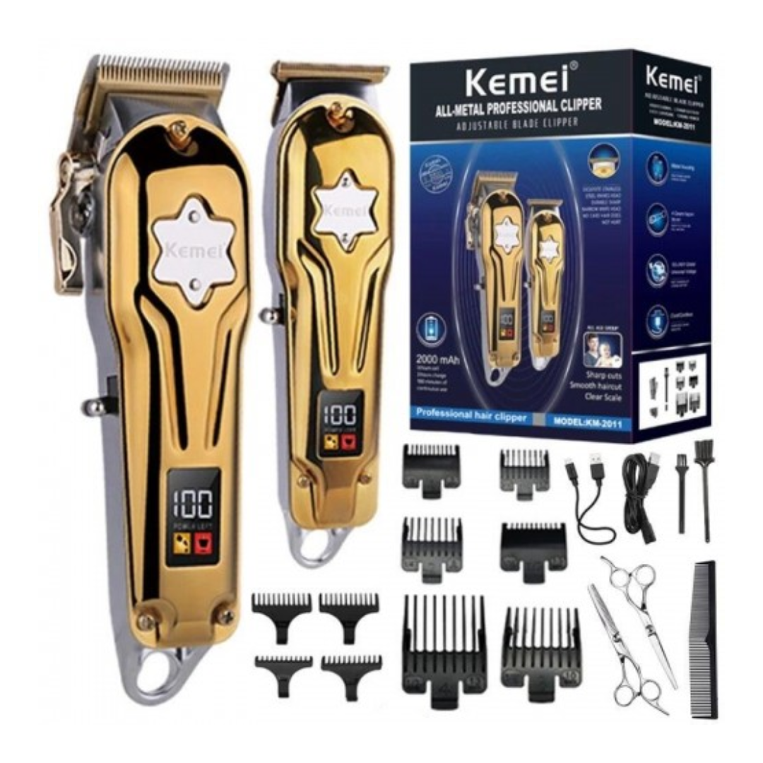 Combo Peluquera + Patillera Metalica Led Kemei Original Km2011