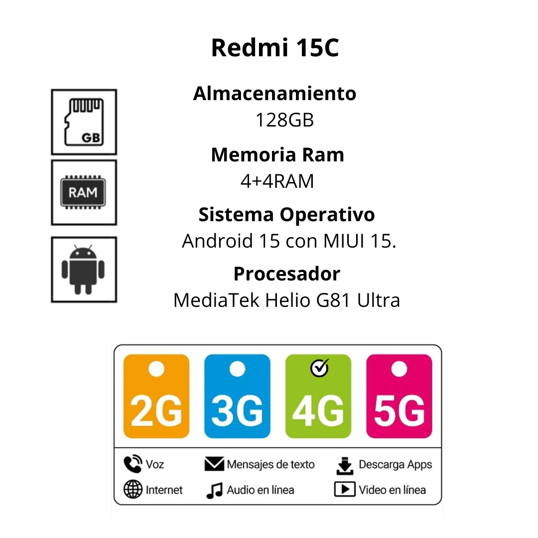 Celular Xiaomi Redmi 15C 128GB 4+4RAM Azul