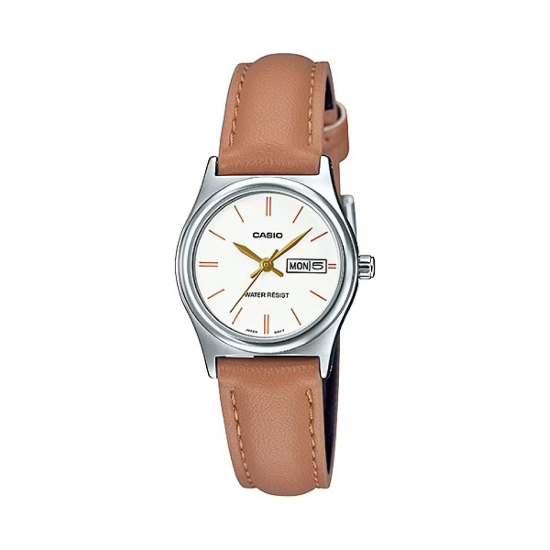 Reloj Casio ltp-v006l-7b2 Original Elegante Dama En Cuero Marron
