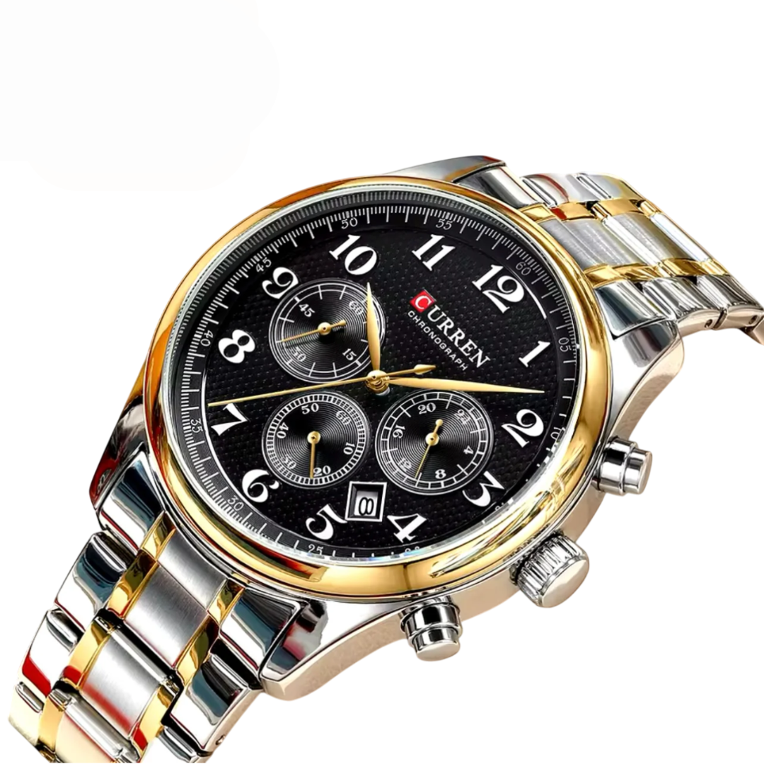 Reloj Curren 8466 Cronógrafo En Acero Para Hombre Plateado - Dorado
