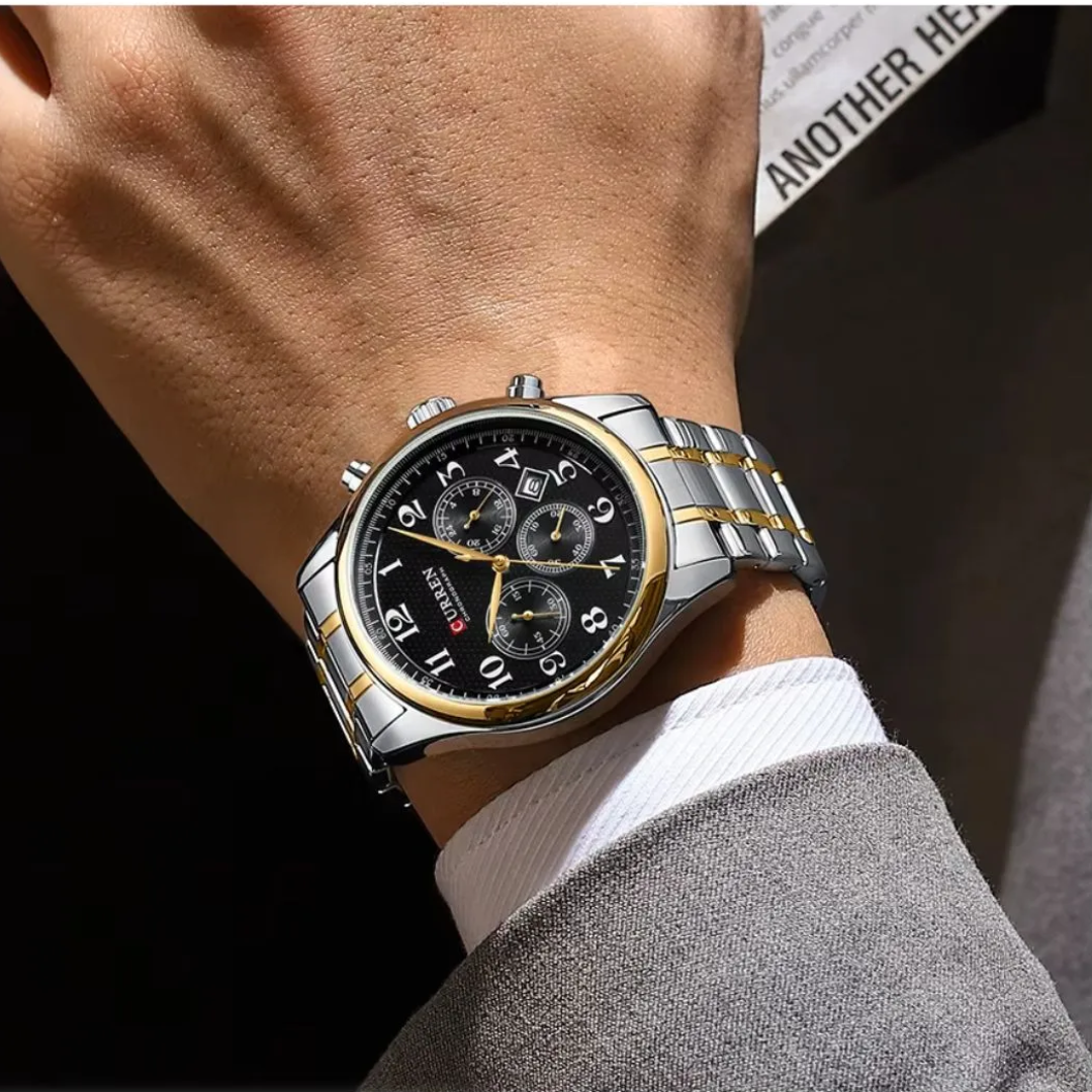 Reloj Curren 8466 Cronógrafo En Acero Para Hombre Plateado - Dorado