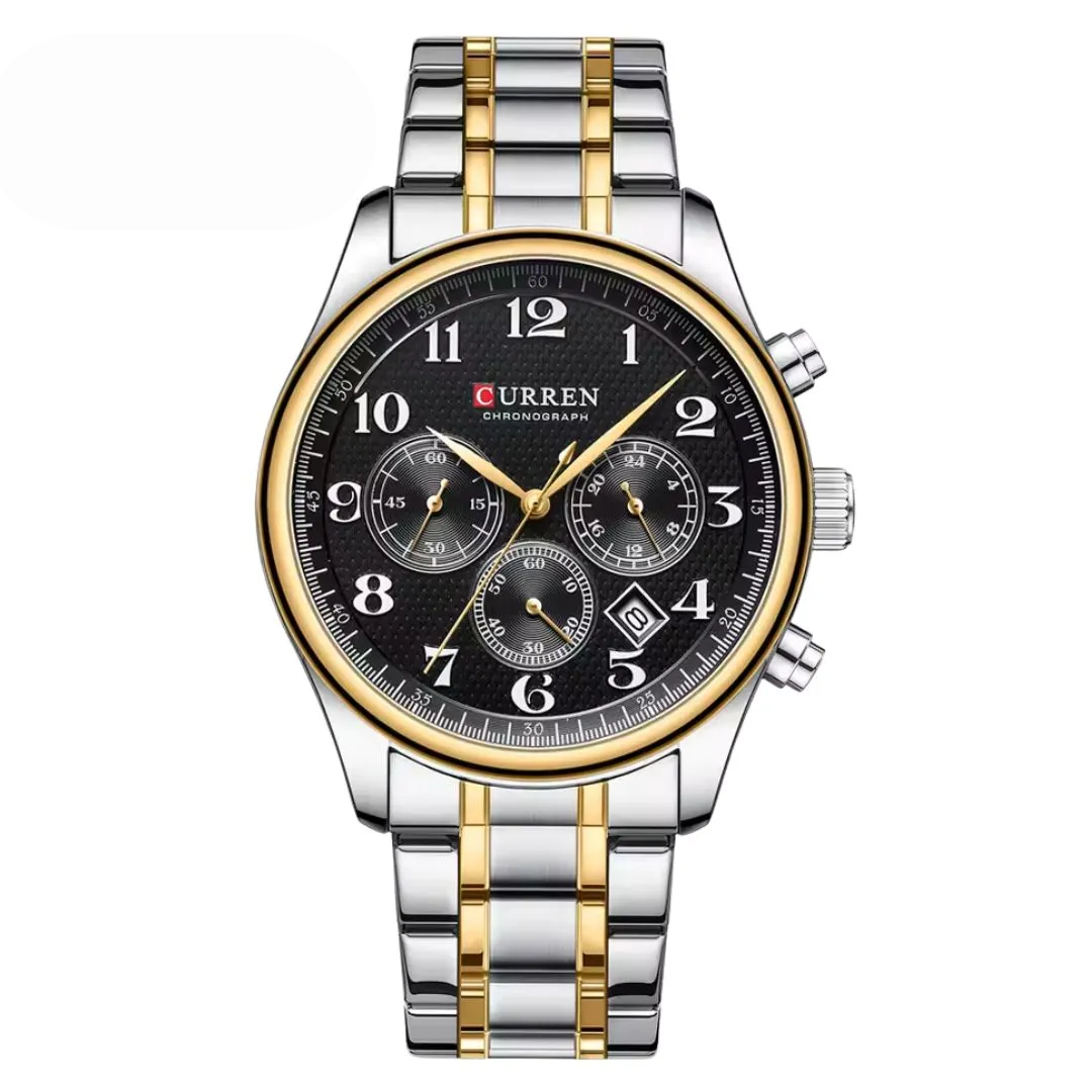Reloj Curren 8466 Cronógrafo En Acero Para Hombre Plateado - Dorado