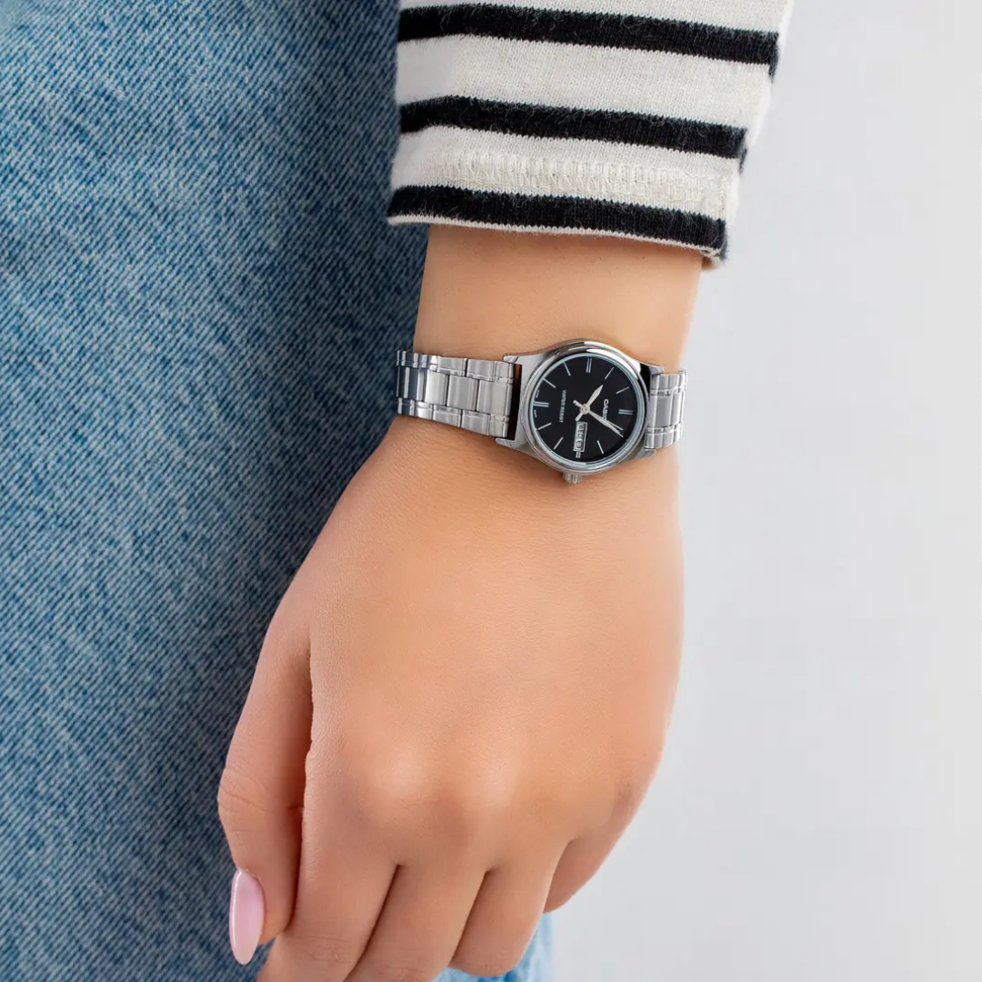 Reloj Casio Ltp-v006d-1b2 Dama Original Plateado - Caja Negra