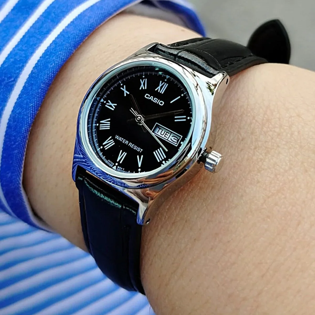 Reloj Casio ltp-v006l-1budf Original En Cuero Para Dama - Negro