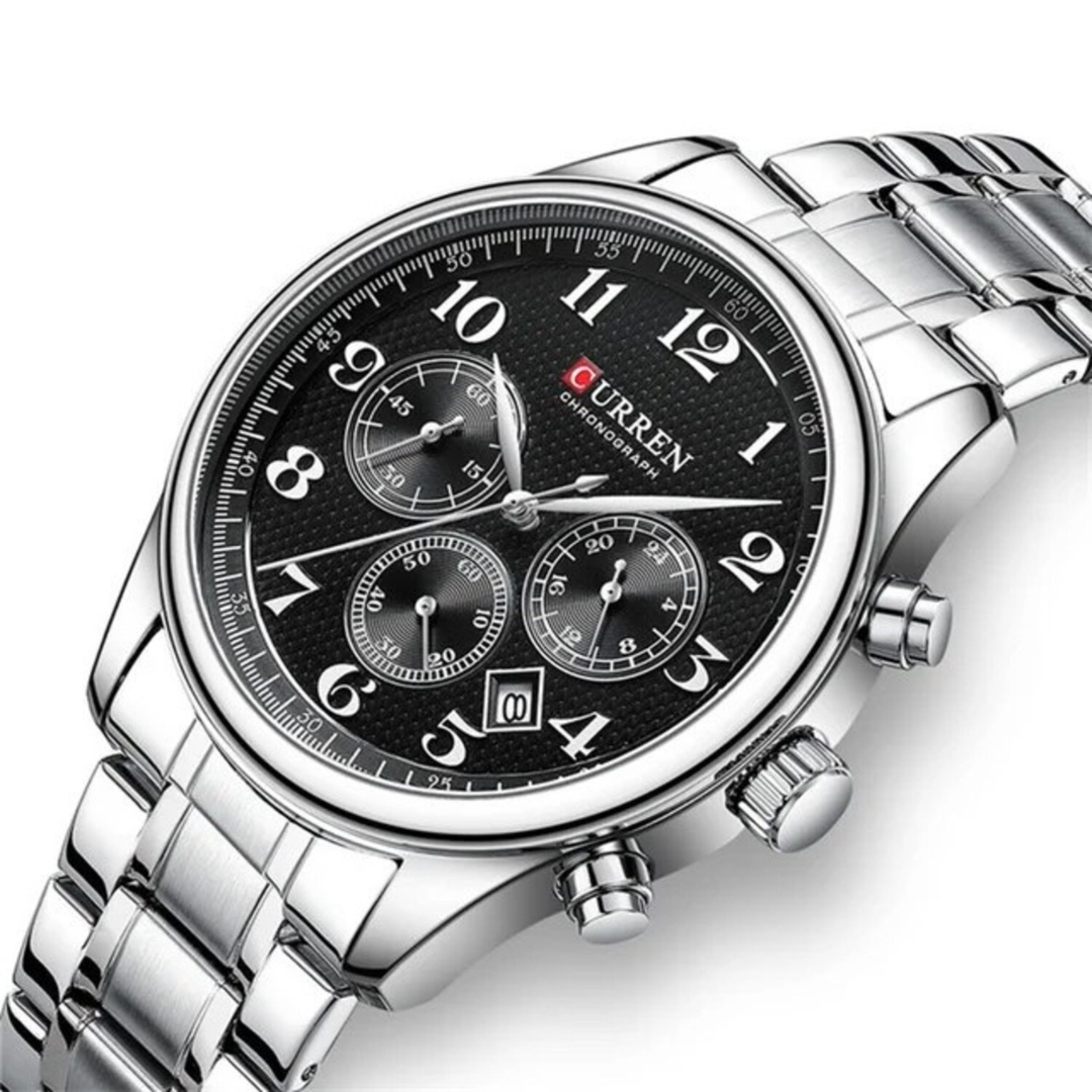 Reloj Curren 8466 Cronógrafo En Acero Para Hombre Plateado - Negro