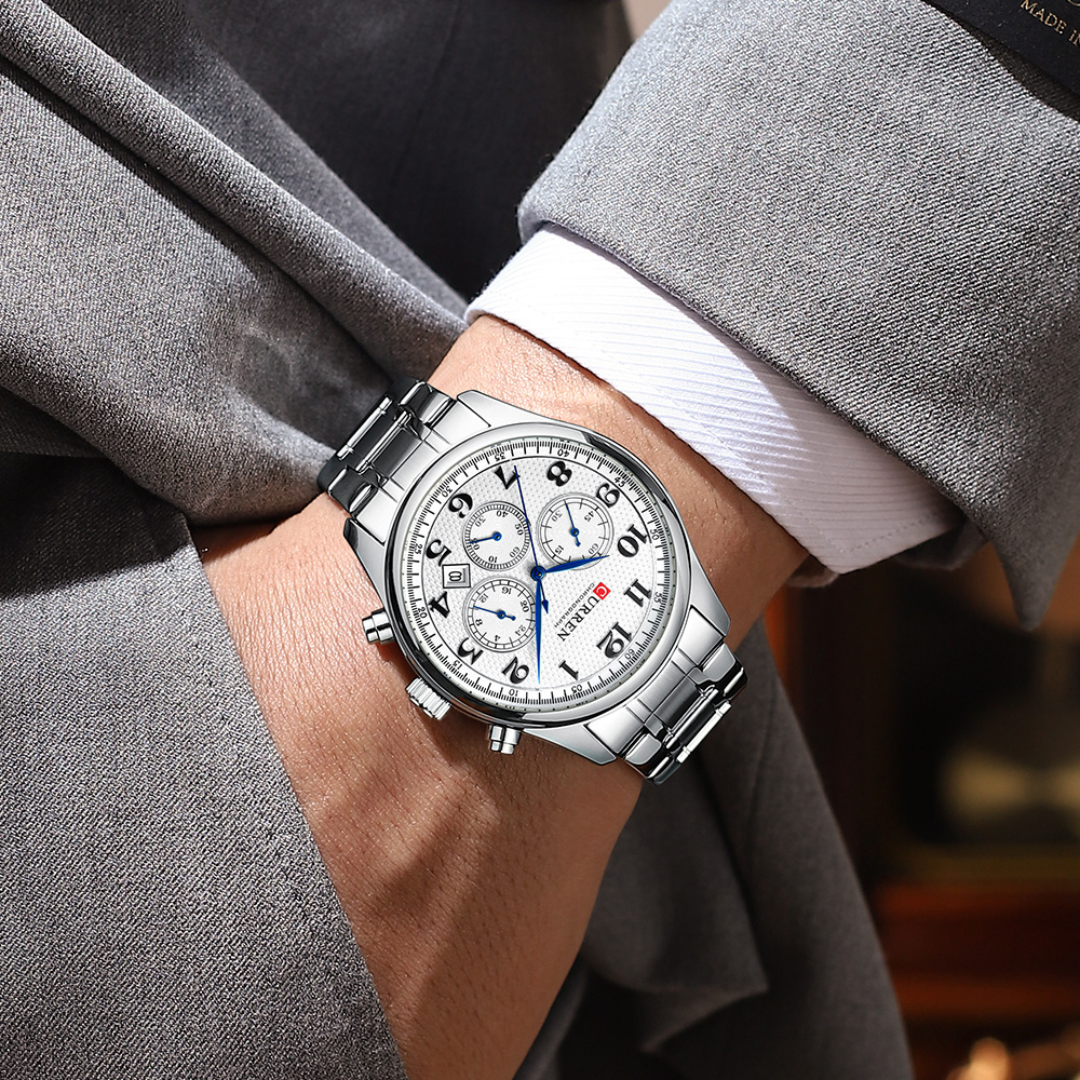 Reloj Curren 8466 Cronógrafo En Acero Para Hombre Plateado
